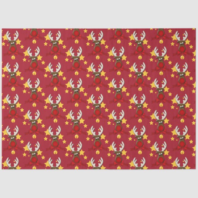 Cute Christmas Rudolph Reindeer Red Tissue Paper (Front)