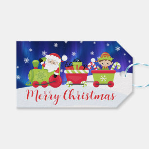 Cute Christmas Santa and Elf Train Gift Tags