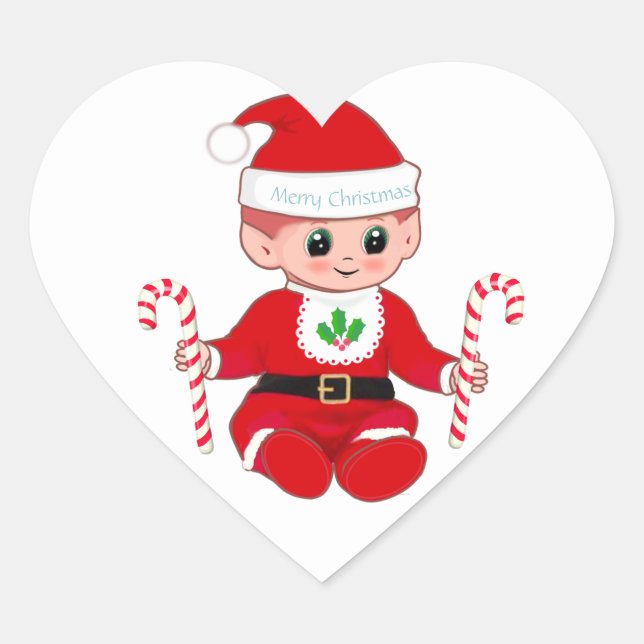 Cute Christmas Santa Baby  & Candy Canes Heart Sticker (Front)