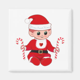 Cute Christmas Santa Baby Elf & Candy Canes Magnet