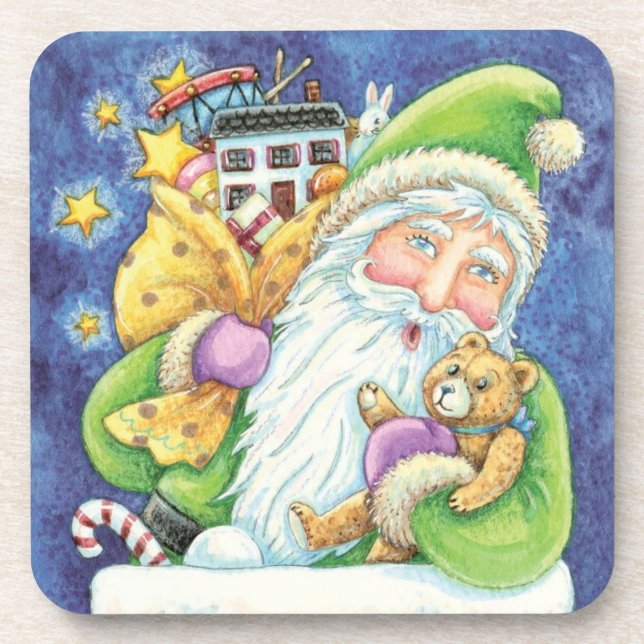 Cute Christmas, Santa Claus in Chimney with Toys Coaster (Front)