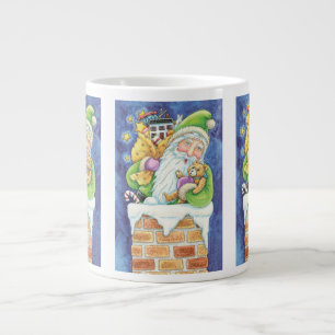 Cute Christmas, Santa Claus in Chimney with Toys Large Coffee Mug