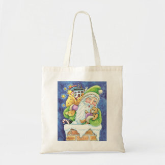 Cute Christmas, Santa Claus in Chimney with Toys Tote Bag