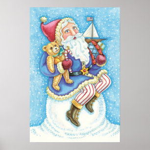 Cute Christmas, Santa Claus on Snowball with Toys Poster
