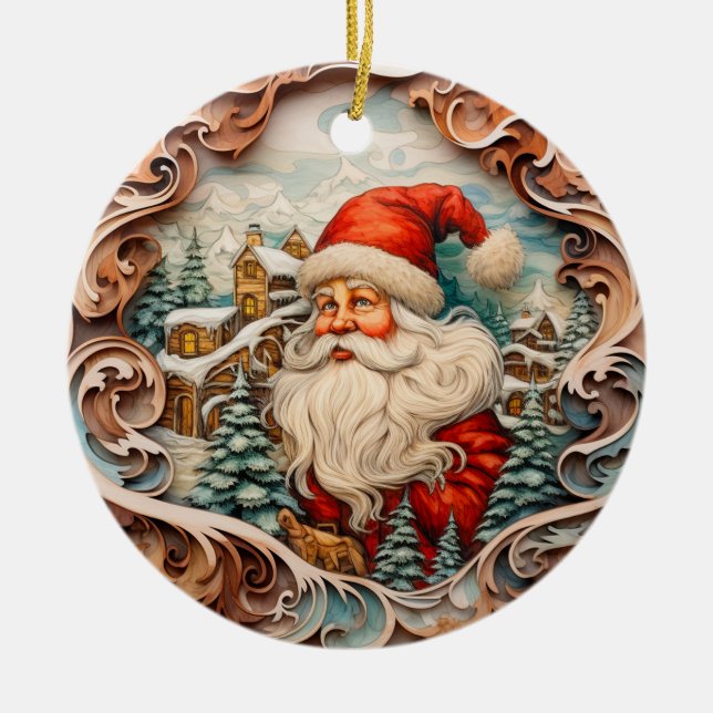 Cute Christmas Santa Claus Personalised  Ceramic Tree Decoration (Front)