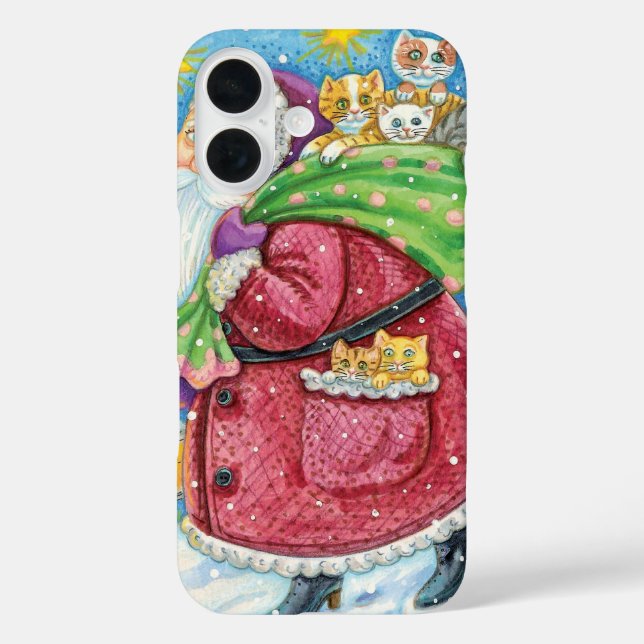 Cute Christmas, Santa Claus with Kittens and Cats! Case-Mate iPhone Case (Back)