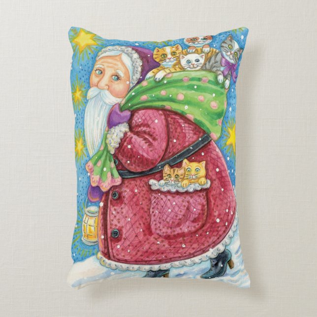 Cute Christmas, Santa Claus with Kittens and Cats! Decorative Cushion (Front(Vertical))