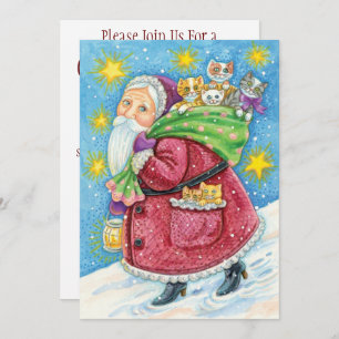 Cute Christmas, Santa Claus with Kittens and Cats! Invitation