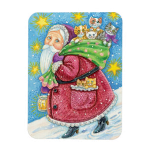 Cute Christmas, Santa Claus with Kittens and Cats! Magnet