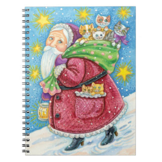 Cute Christmas, Santa Claus with Kittens and Cats! Spiral Notebook