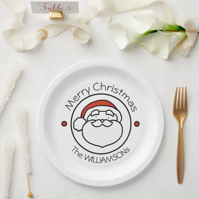 Cute Christmas Santa Claus with Red Hat Paper Plate (Wedding)