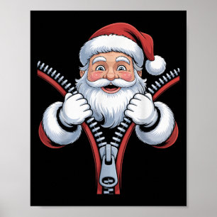 Cute Christmas Santa Emerging From Zipper Lover Xm Poster