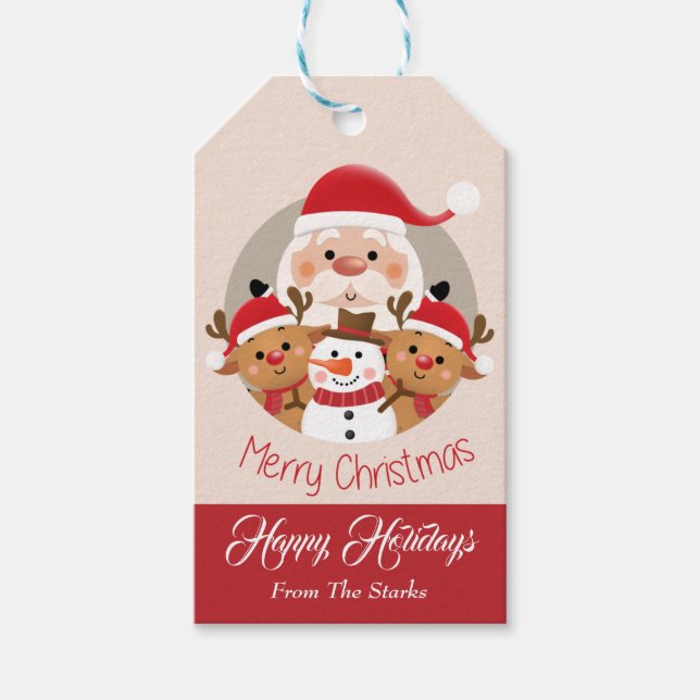 Cute Christmas Santa & Friends Gift Tags (Front)