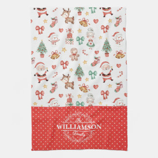 Cute Christmas Santa Gingerbread Man Monogram Tea Towel