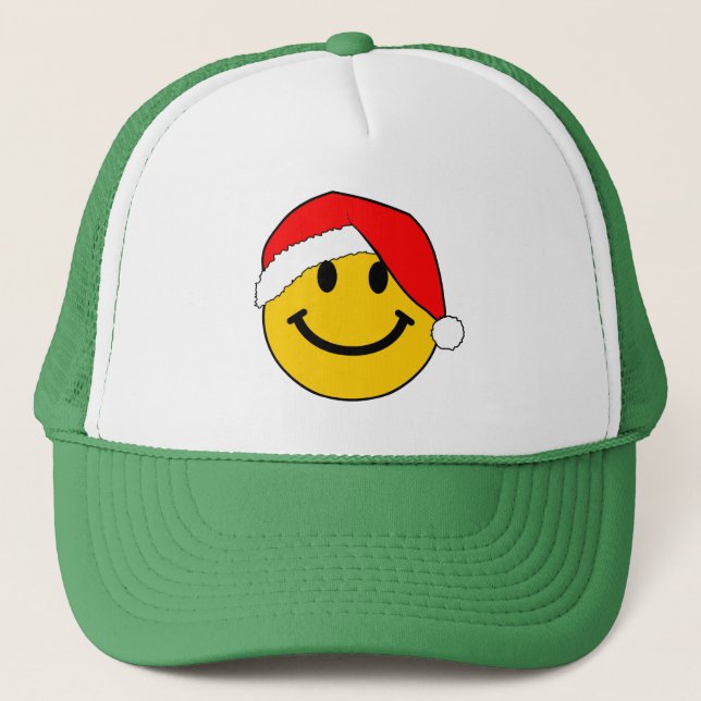 Cute Christmas Santa Happy Face Trucker Hat (Front)