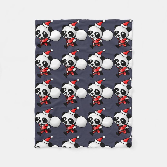 Cute Christmas Santa Panda Fleece Blanket (Front)