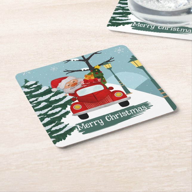 Cute Christmas Santa Paper Coaster (Angled)