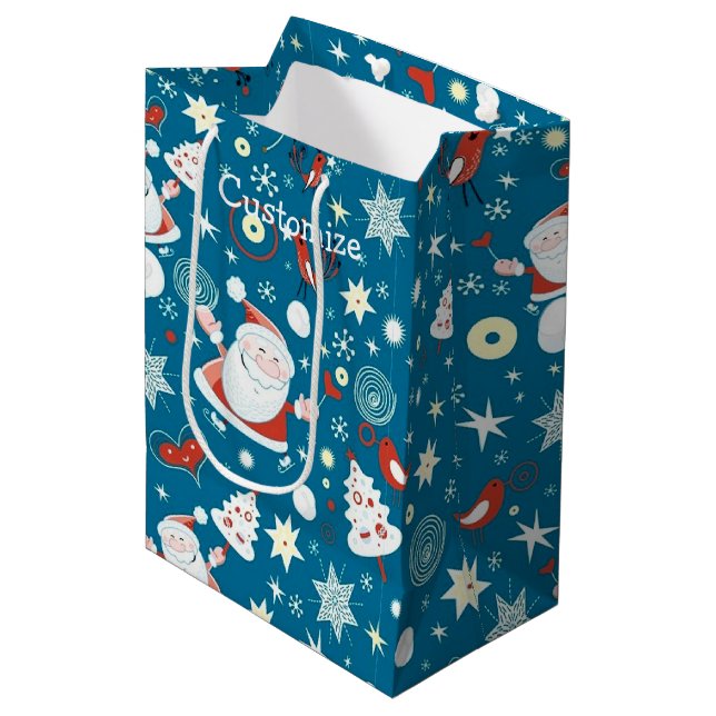 Cute Christmas Santa Pattern Medium Gift Bag (Front Angled)