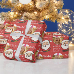Cute Christmas Santa Personalised Photo Kids Wrapping Paper