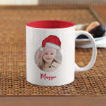 Cute Christmas Santa Photo Personalised Two-Tone Coffee Mug<br><div class="desc">This Create Your Own Christmas photo mug brings a fun and trendy twist to your holiday celebrations! Featuring a cute Santa Claus hat design in classic red and white, paired with stylish typography script, this mug is perfect for adding a touch of humour to your morning coffee. Its minimalist design...</div>