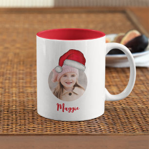 Cute Christmas Santa Photo Personalised Two-Tone Coffee Mug