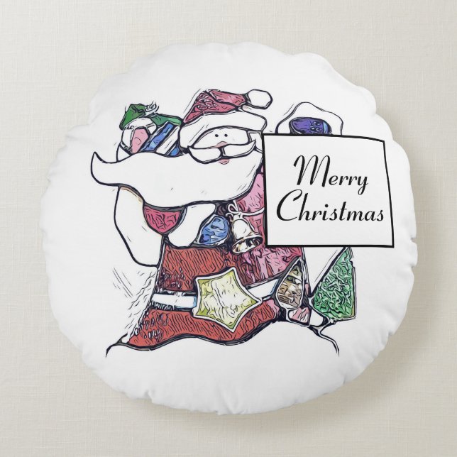 Cute Christmas Santa pillow Round Pillow (Front)