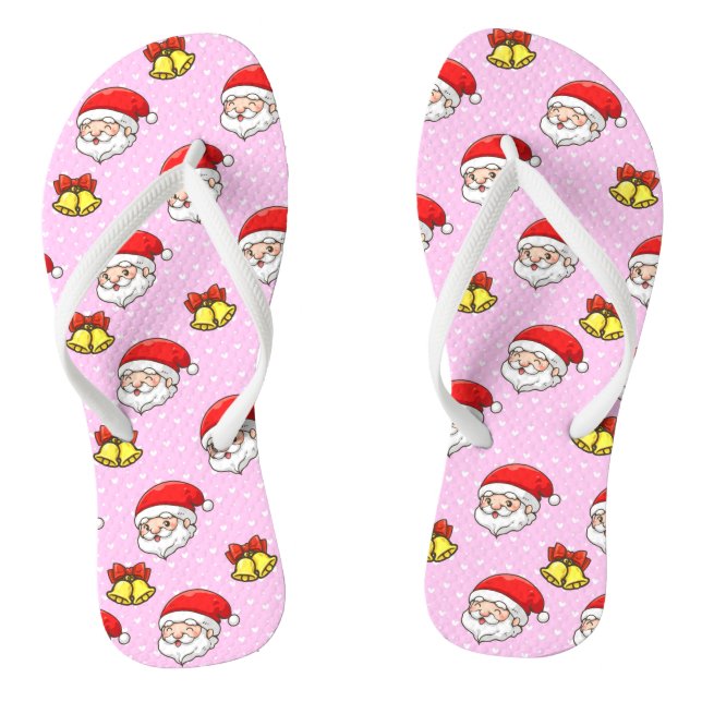Cute Christmas Santa Pink Girly Modern Dot Pattern Jandals (Footbed)