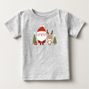 Cute Christmas Santa & Reindeer Baby T-Shirt