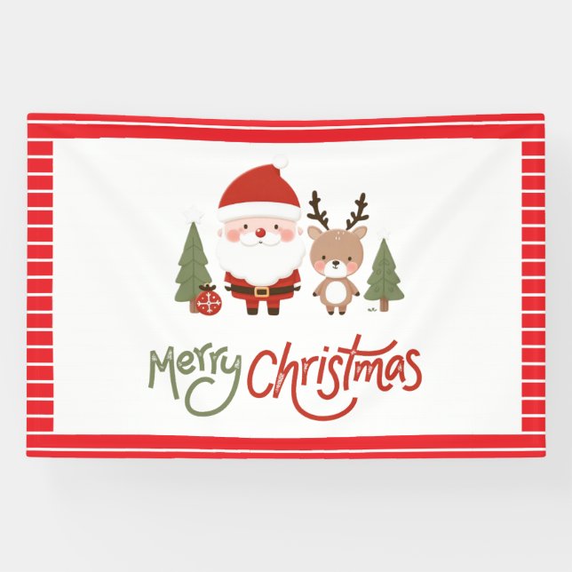 Cute Christmas Santa & Reindeer  Banner (Horizontal)
