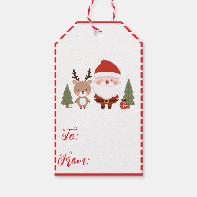 Cute Christmas Santa & Reindeer  Gift Tags (Front)
