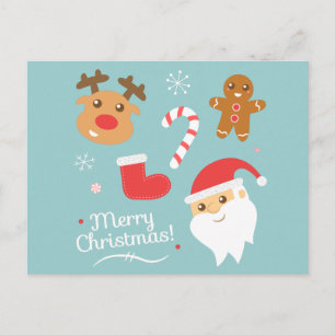 Cute Christmas - Santa, Reindeer, Gingerbread Man Holiday Postcard