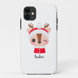 Cute Christmas Santa Reindeer Head Case-Mate iPhone Case
