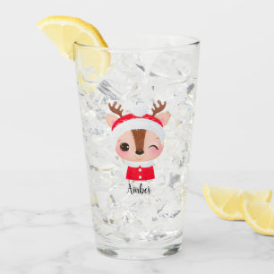 Cute Christmas Santa Reindeer Head Glass