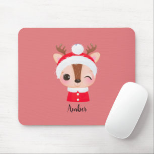 Cute Christmas Santa Reindeer Head Mouse Pad
