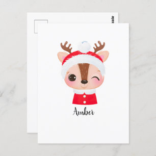 Cute Christmas Santa Reindeer Head Postcard