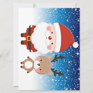 Cute Christmas Santa & Reindeer  Holiday Card