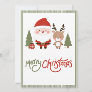 Cute Christmas Santa & Reindeer Invitation