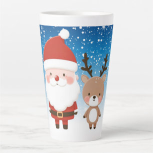 Cute Christmas Santa & Reindeer  Latte Mug