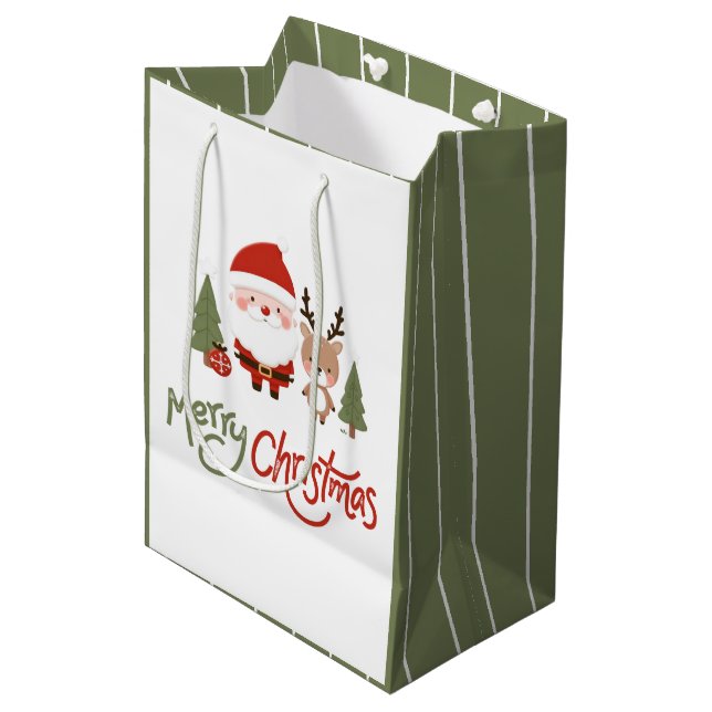 Cute Christmas Santa & Reindeer  Medium Gift Bag (Front Angled)