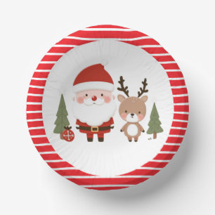 Cute Christmas Santa & Reindeer Paper Plate