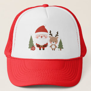 Cute Christmas Santa & Reindeer Trucker Hat