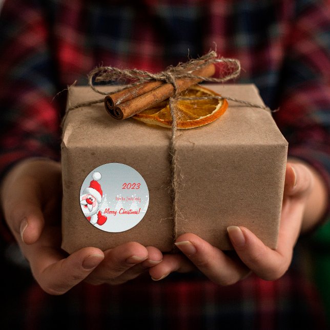 Cute Christmas  Santa snow   Classic Round Sticker (Creator Uploaded)