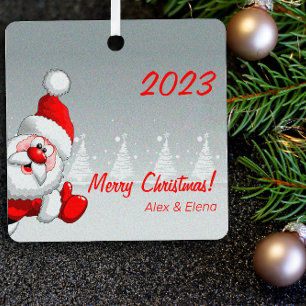 Cute Christmas  Santa snow Metal Square Ornament