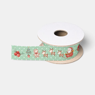 Cute Christmas Santa Snowman Reindeer Mint Polka Satin Ribbon