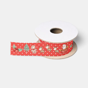 Cute Christmas Santa Snowman Reindeer Red Polka Satin Ribbon
