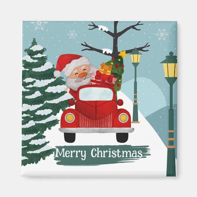 Cute Christmas Santa  Square Magnet (Front)