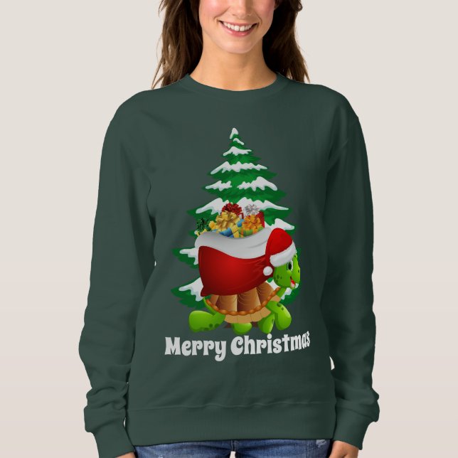 Cute Christmas Santa turtle sweatshirt (Front)