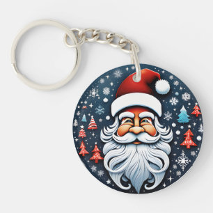 Cute Christmas Santa with Trees Festive Key Ring