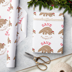 Cute Christmas Save the Pangolin Slogan Wrapping Paper