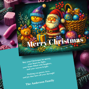 Cute Christmas Scene of Toys and Ornaments Holiday Card